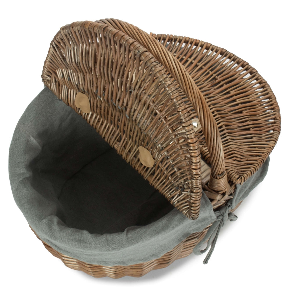 Red Hamper Antique Grey Oval Picnic Basket