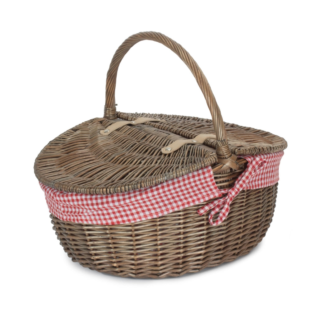 Wicker Antique Grey Finish Oval Picnic Basket