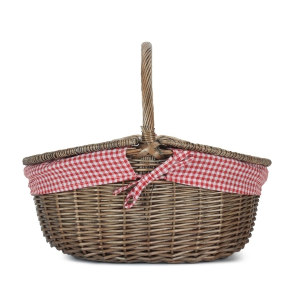 Wicker Antique Grey Finish Oval Picnic Basket