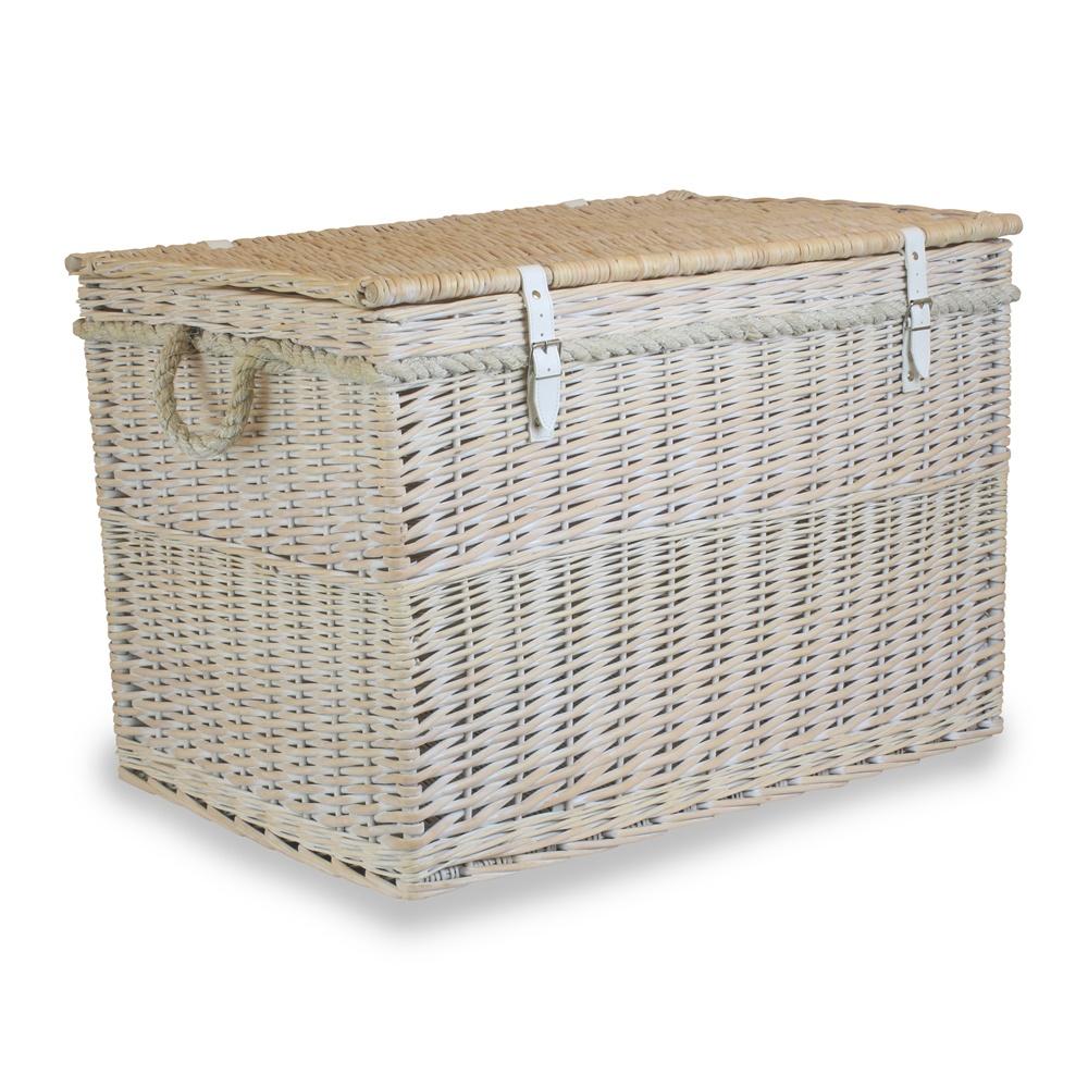 Red Hamper Large White Wash Finish Storage Wicker Basket