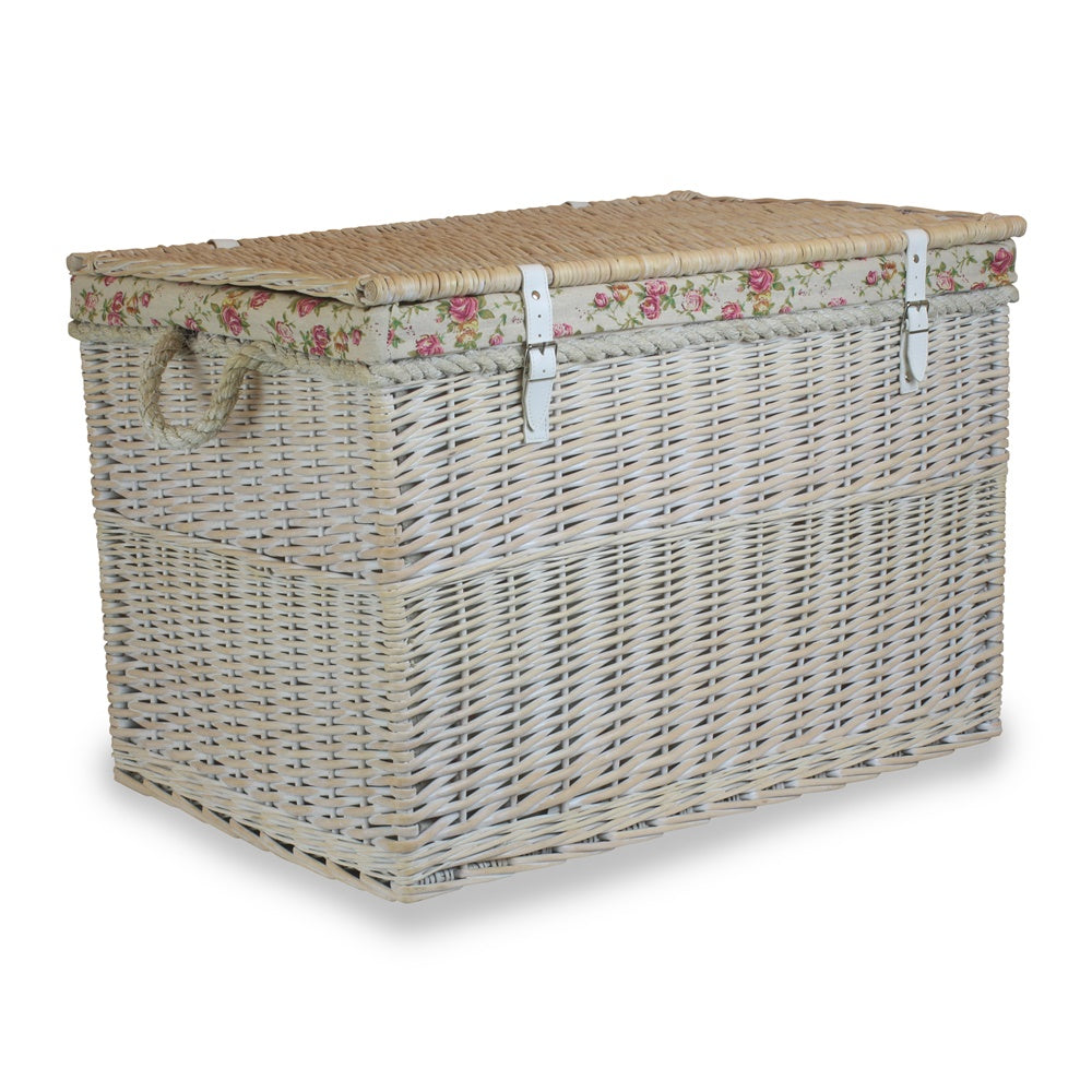 Red Hamper Large White Wash Finish Storage Wicker Basket