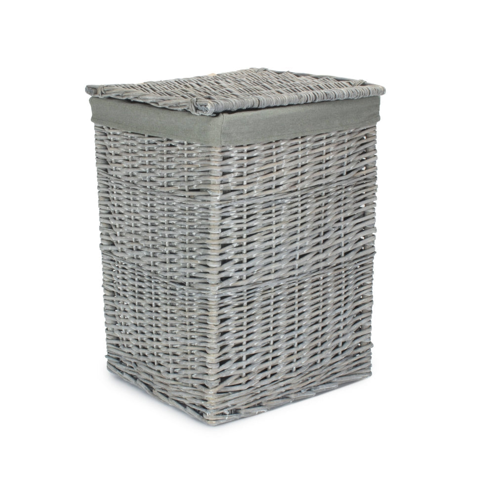 Grey Wash Square Laundry Basket with Grey Sage Lining