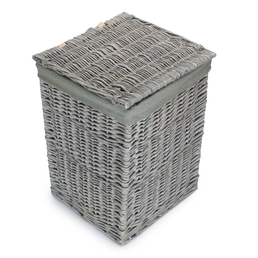 Grey Wash Square Laundry Basket with Grey Sage Lining