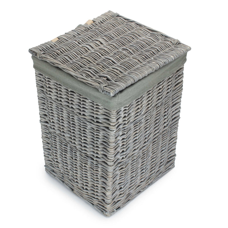 Grey Wash Square Laundry Basket with Grey Sage Lining