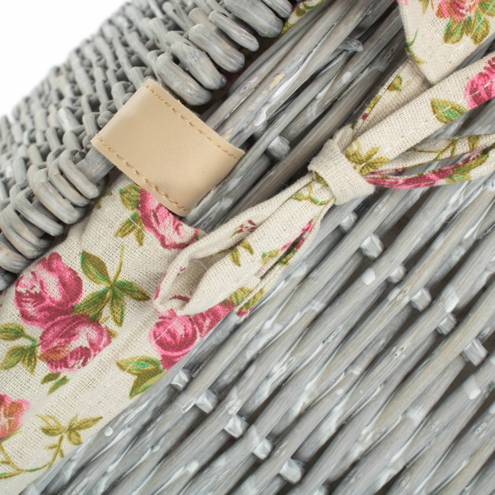 Grey Wash Square Laundry Basket with Garden Rose Lining