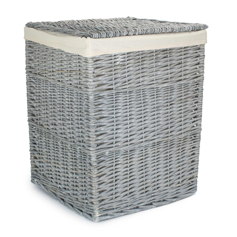 Grey Wash Square Laundry Basket with White Lining