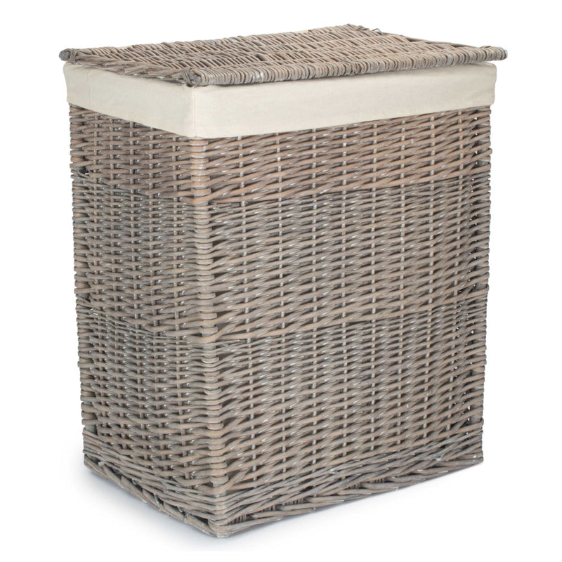 Slim Grey Wash Wicker Laundry Basket