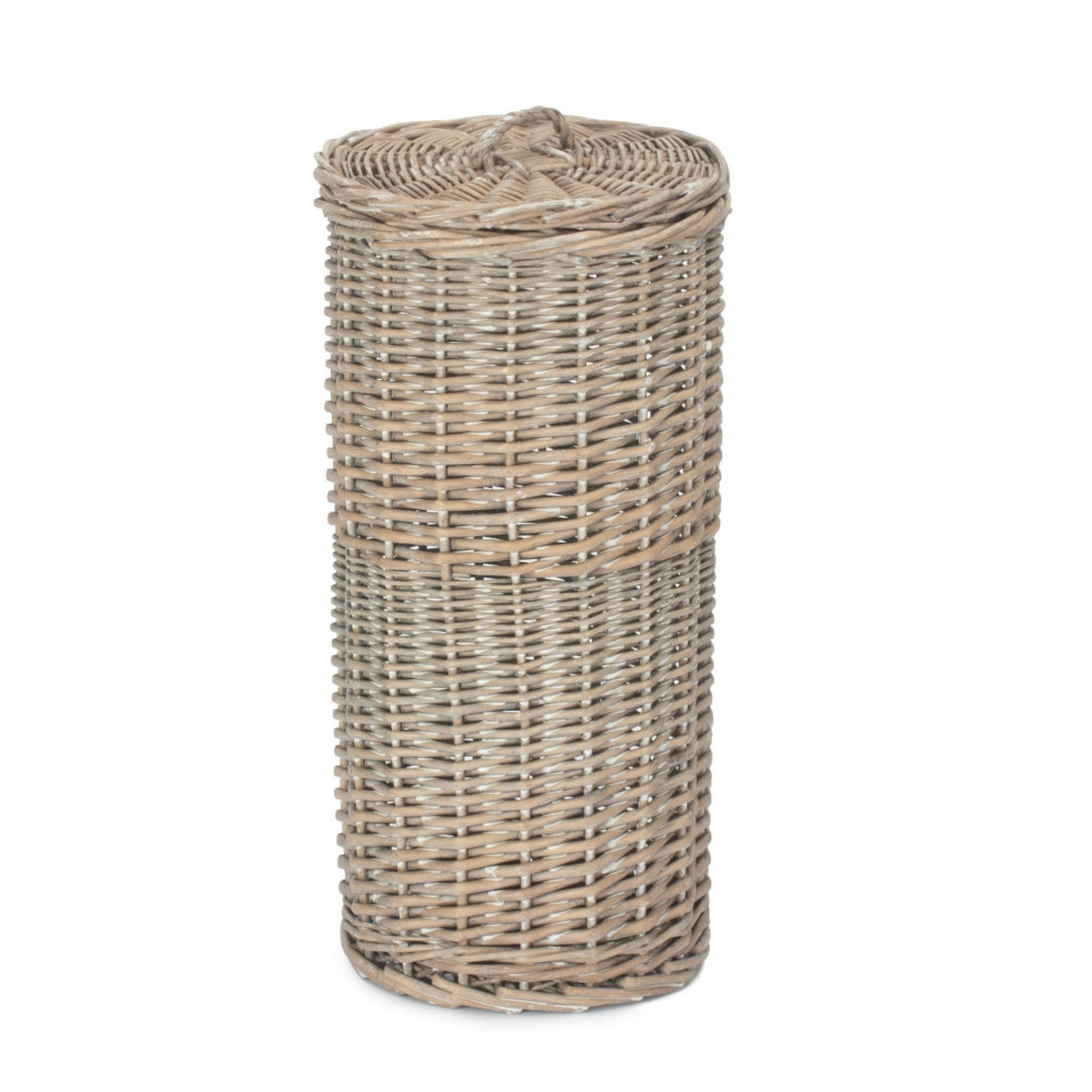 The Willow Basket Grey Wash Round 3 Toilet Roll Holder