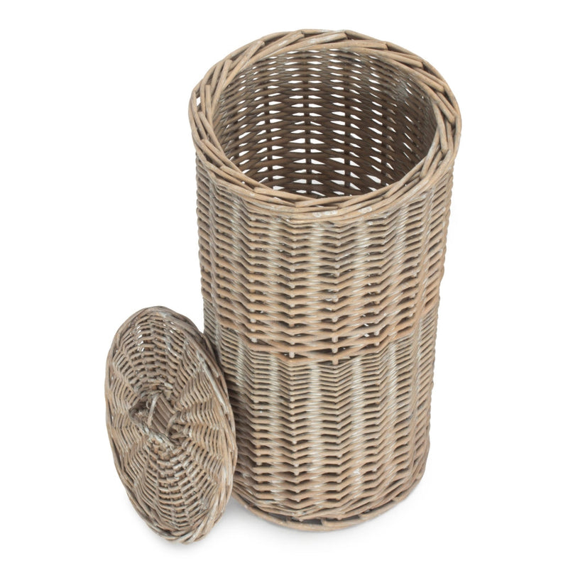 The Willow Basket Grey Wash Round 3 Toilet Roll Holder