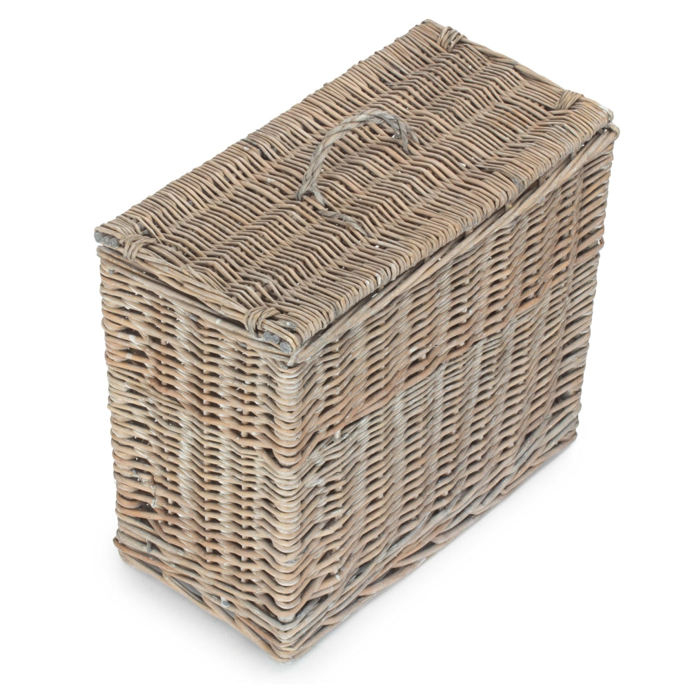 The Willow Basket Grey Wash Rectangular Toilet Lidded Basket