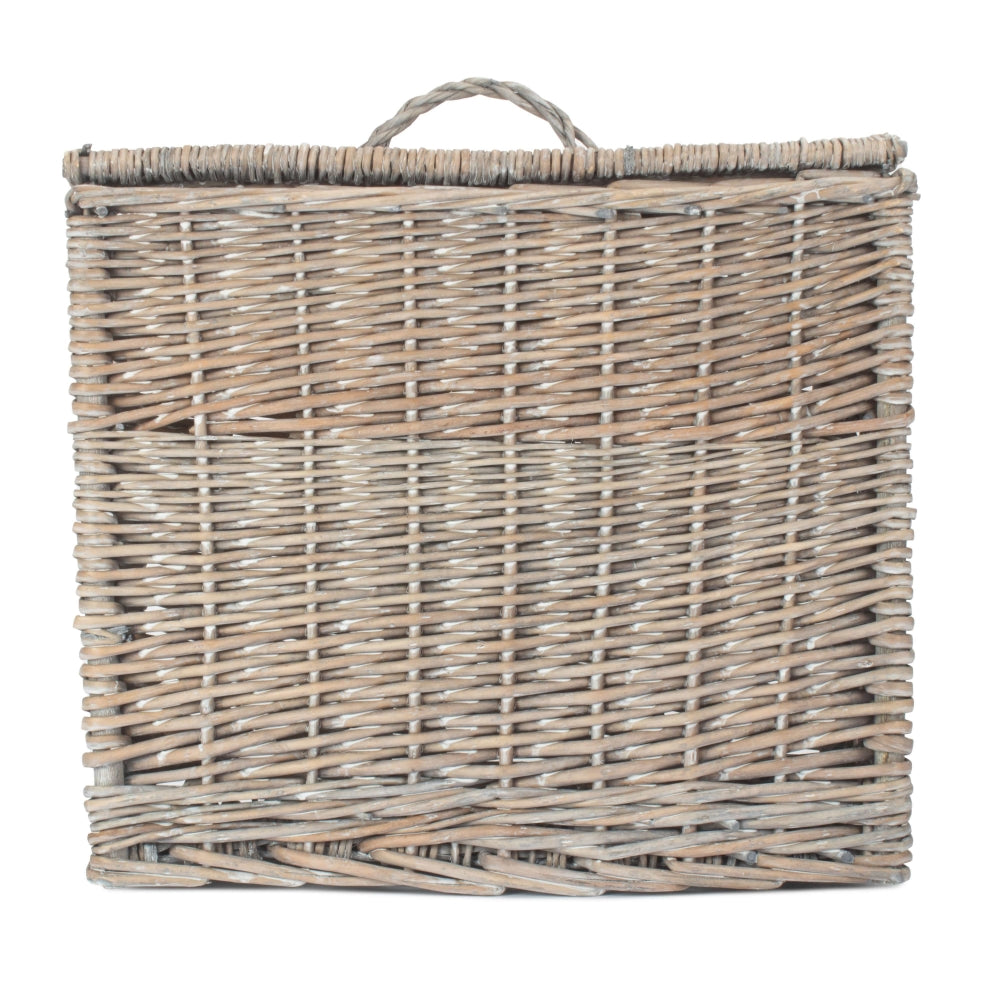 The Willow Basket Grey Wash Rectangular Toilet Lidded Basket