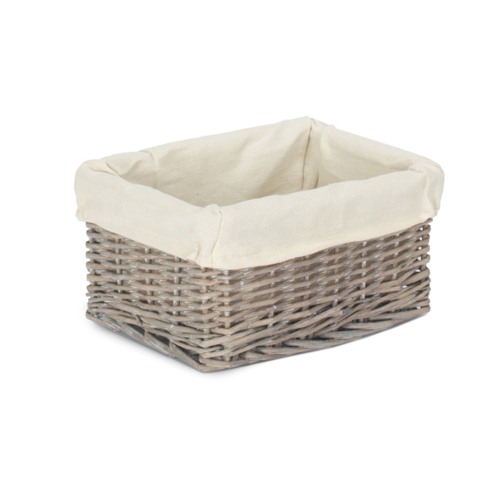 Wicker Grey Wash Lined Storage Tray