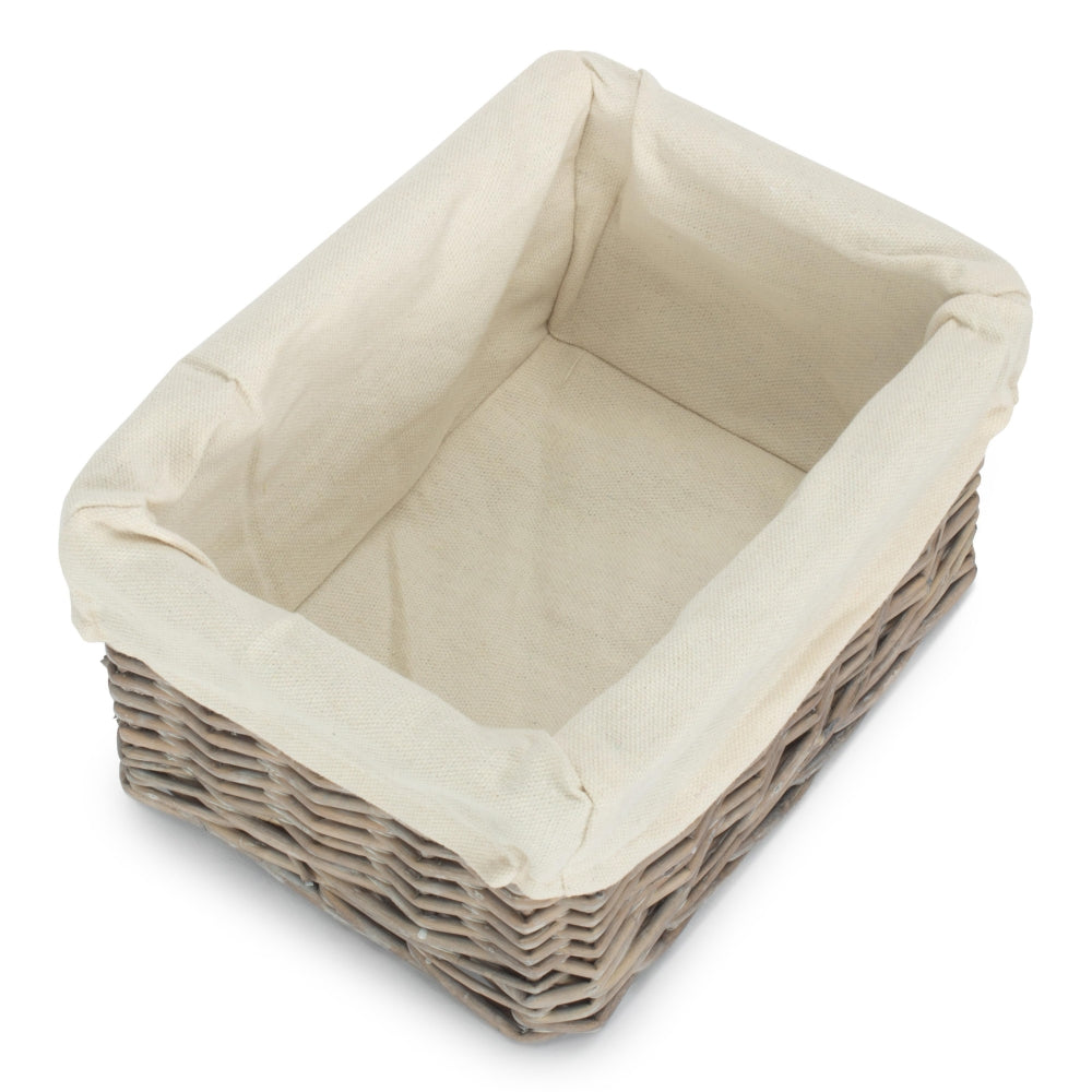 Wicker Grey Wash Lined Storage Tray