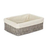 Wicker Grey Wash Lined Storage Tray