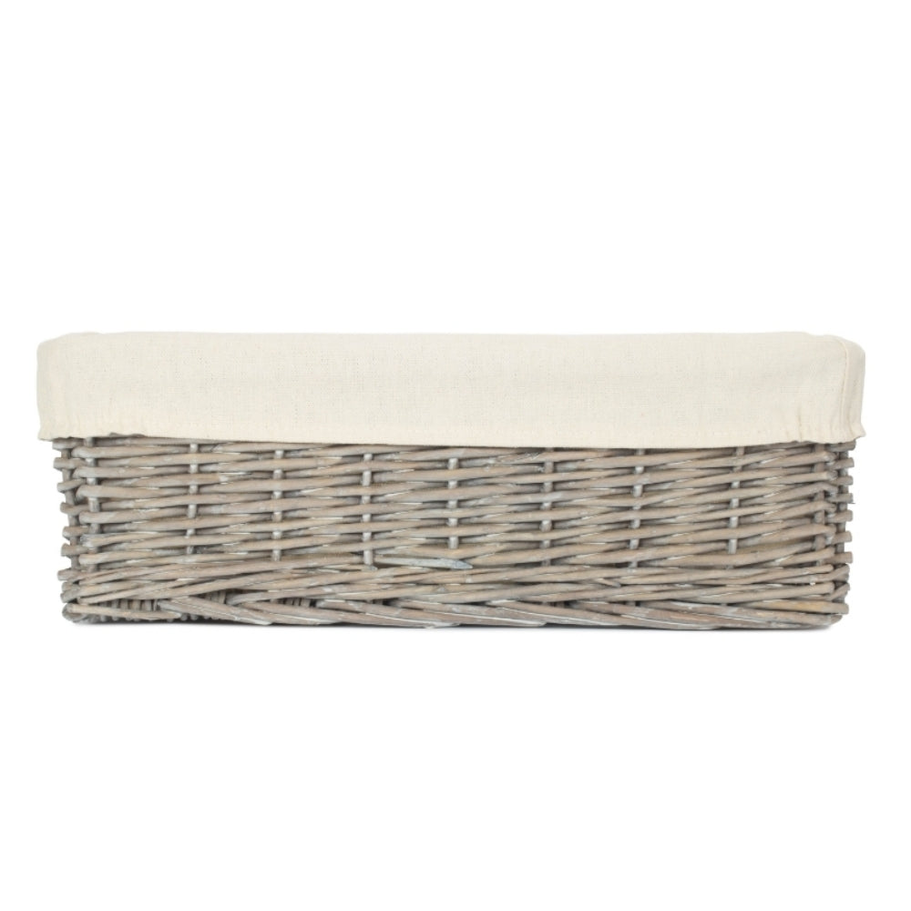 Wicker Grey Wash Lined Storage Tray