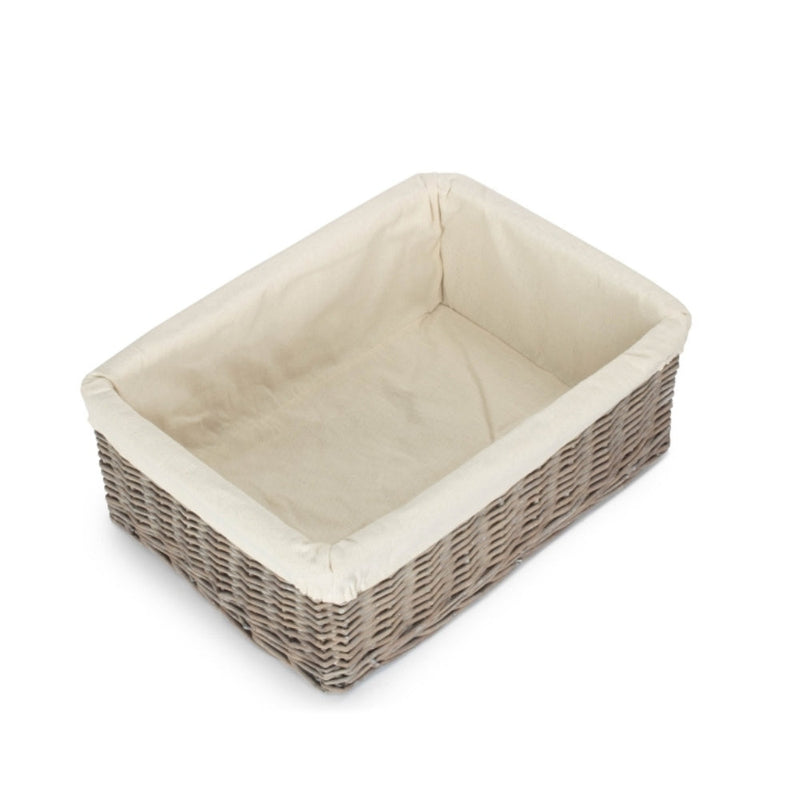 Wicker Grey Wash Lined Storage Tray