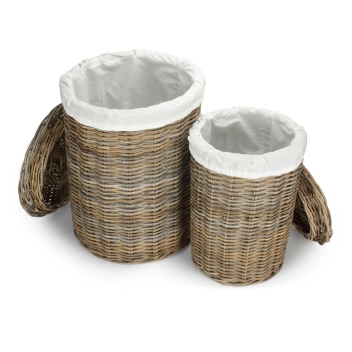 Round Rattan Laundry Hamper Basket with White Lining