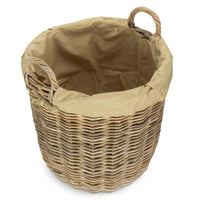 Tall Round Fireside Grey Rattan Log Basket With Removable Cordura Lining