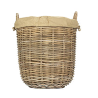 Tall Round Fireside Grey Rattan Log Basket With Removable Cordura Lining