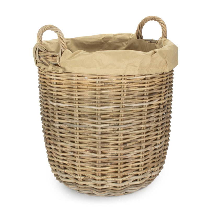 Tall Round Fireside Grey Rattan Log Basket With Removable Cordura Lining