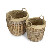 Tall Round Fireside Grey Rattan Log Basket With Removable Cordura Lining