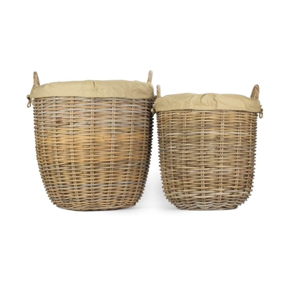 Tall Round Fireside Grey Rattan Log Basket With Removable Cordura Lining