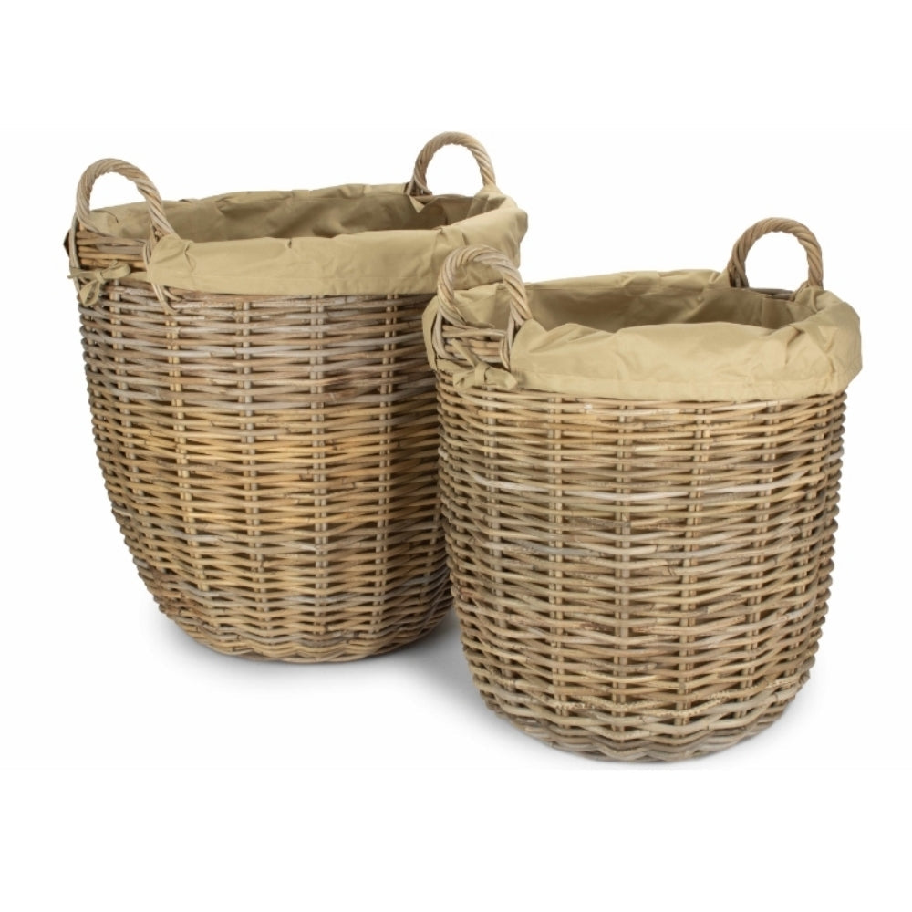 Tall Round Fireside Grey Rattan Log Basket With Removable Cordura Lining