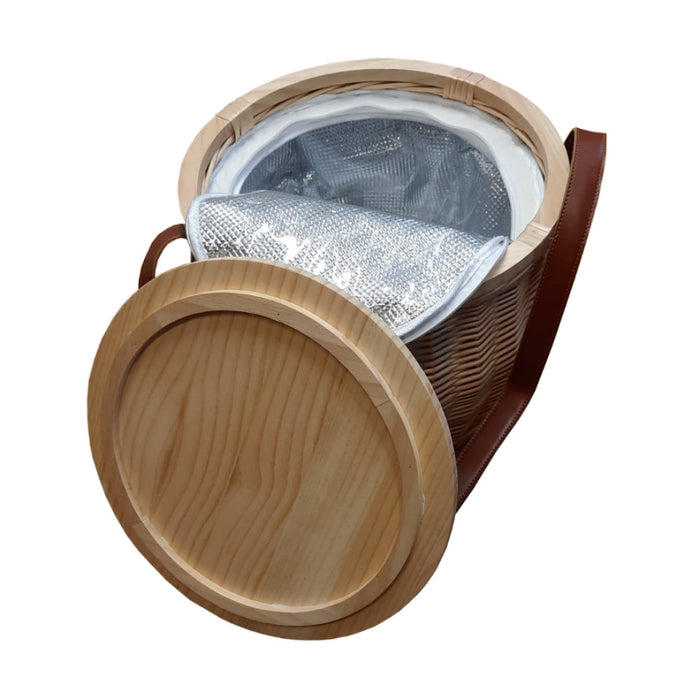 The Willow Basket Round Insulated Picnic Basket with Chopping Board Lid