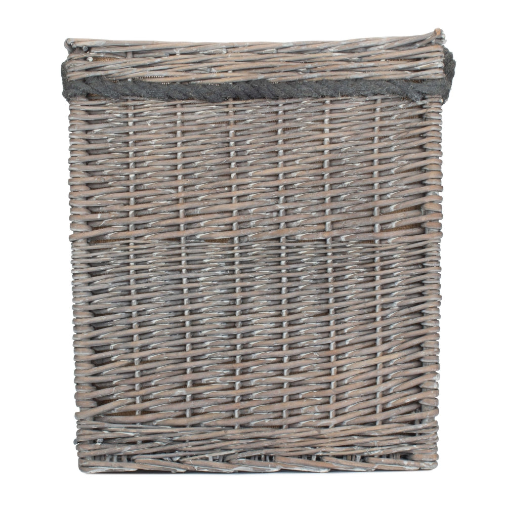 Wicker Grey Wash Square Hessian Lined Log Basket