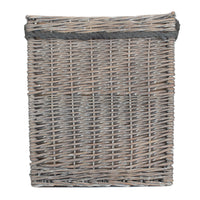 Wicker Grey Wash Square Hessian Lined Log Basket