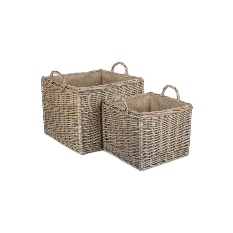 The Willow Basket Antique Wash Square Hessian Lined Log Basket