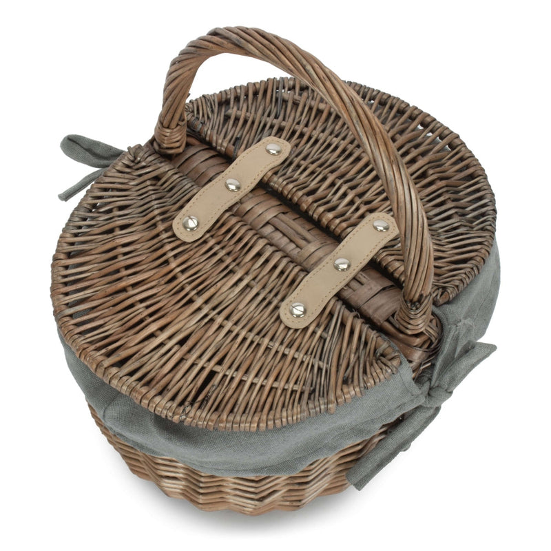 The Willow Basket Small Antique Wash Double Lidded Oval Picnic Basket