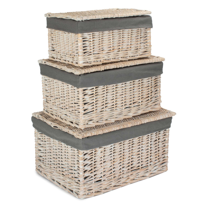 The Willow Basket White Wash Steamed Cotton Lined Storage Basket