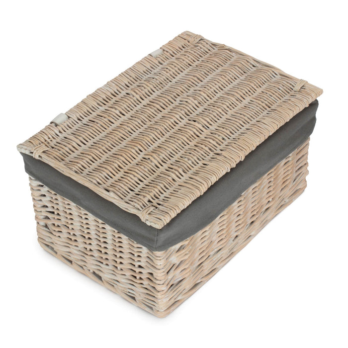 The Willow Basket White Wash Steamed Cotton Lined Storage Basket