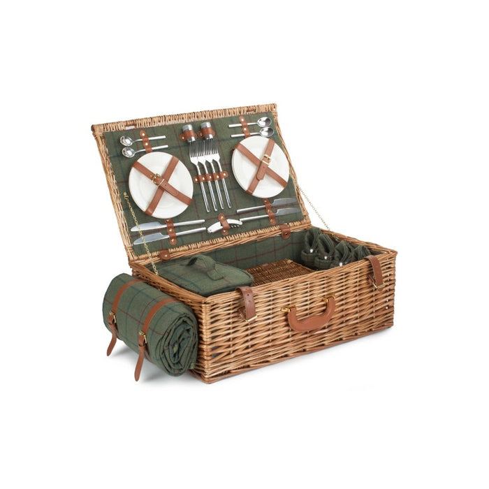 The Willow Basket Deluxe Green Tween 4 Person Fitted Picnic Basket