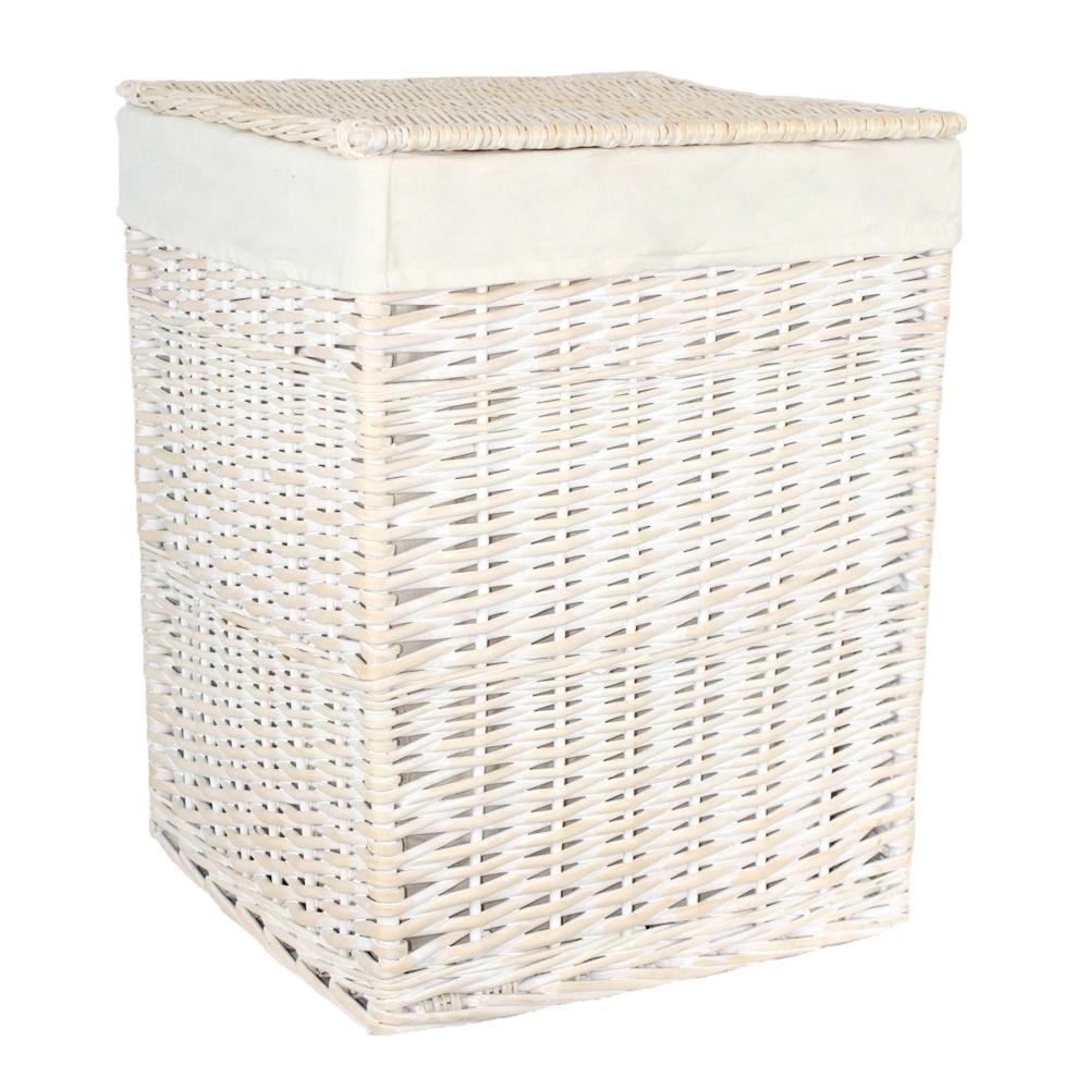 The Willow Basket Square White Wash Wicker Laundry Basket