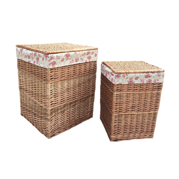 Garden Rose Lining Light Steamed Square Laundry Wicker Basket