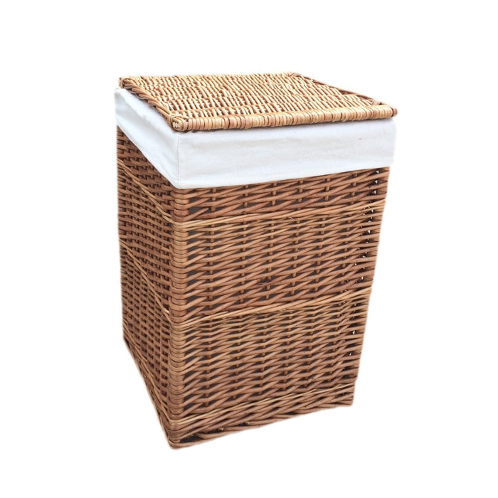 White Lining Light Steamed Square Laundry Wicker Basket