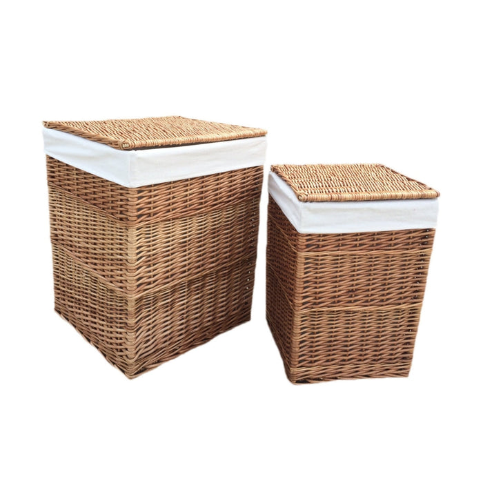 White Lining Light Steamed Square Laundry Wicker Basket