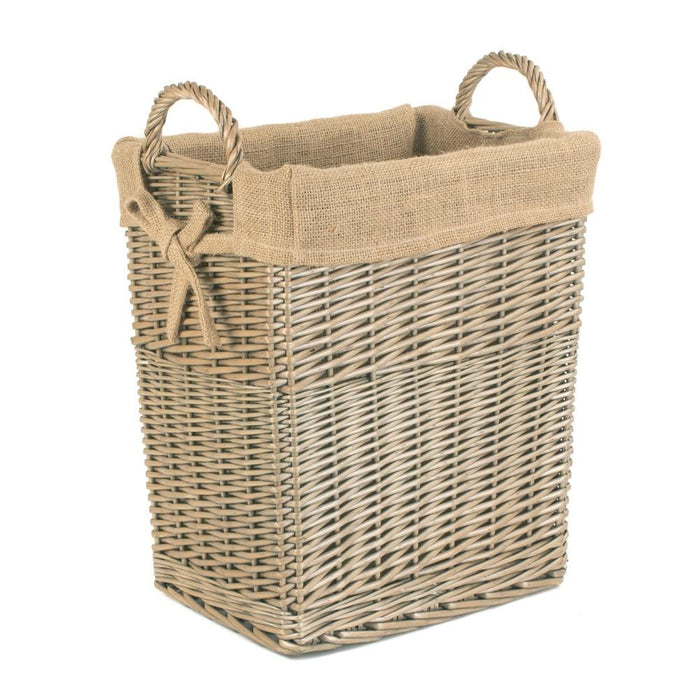 Small Rectangular Hessian Lined Log Basket