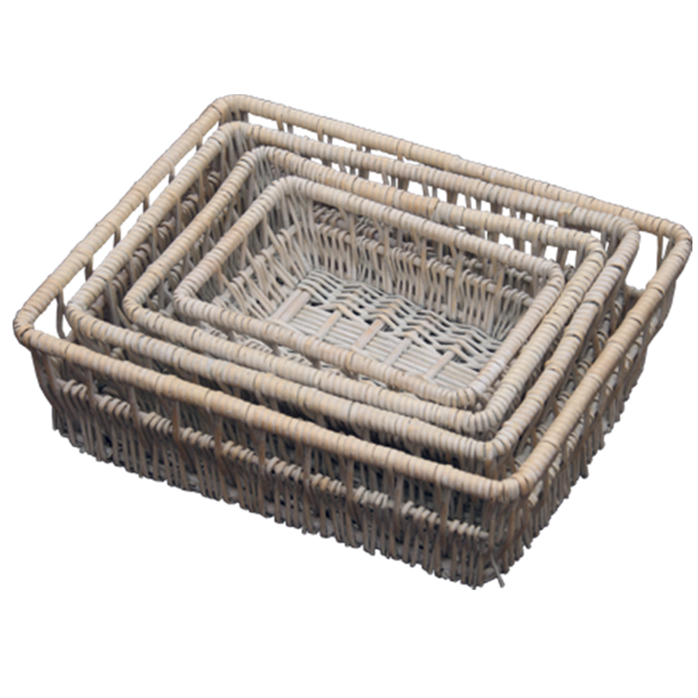 The Willow Basket Set of 4 Provence Wicker Shallow Storage Baskets