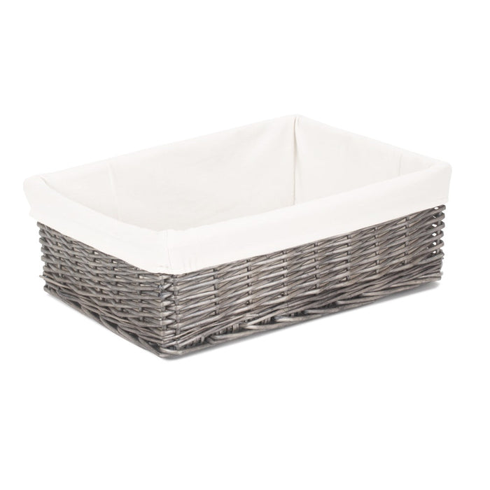 The Willow Basket Cotton Lined Antique Wash Finish Wicker Tray