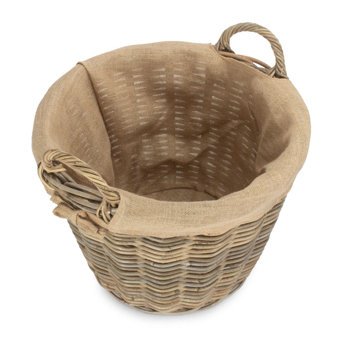 The Willow Basket Lined Round Grey Rattan Log Basket