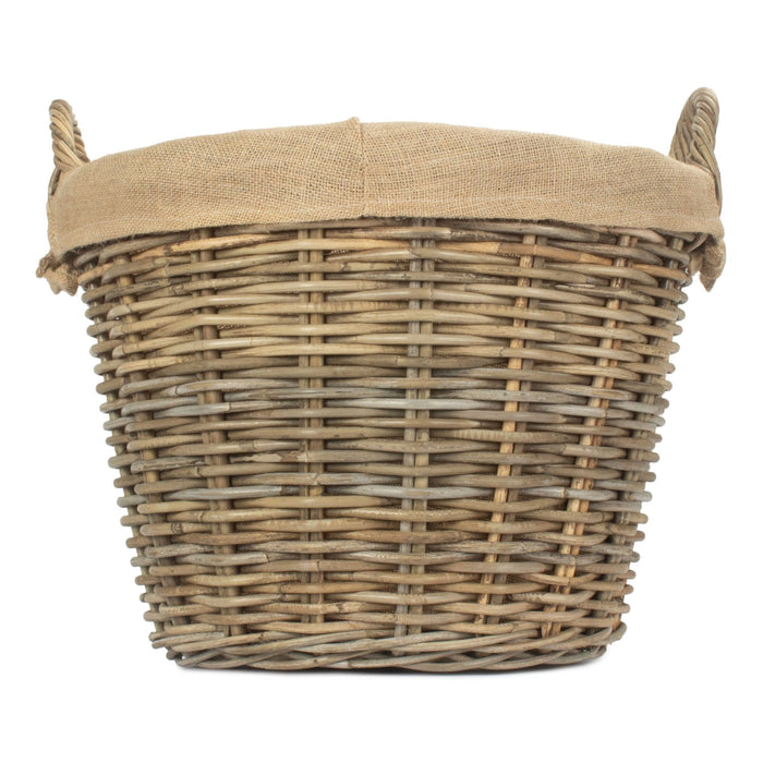 The Willow Basket Lined Round Grey Rattan Log Basket