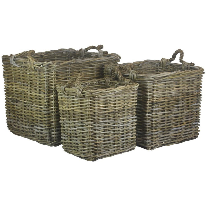 Square Grey Rattan Log Basket