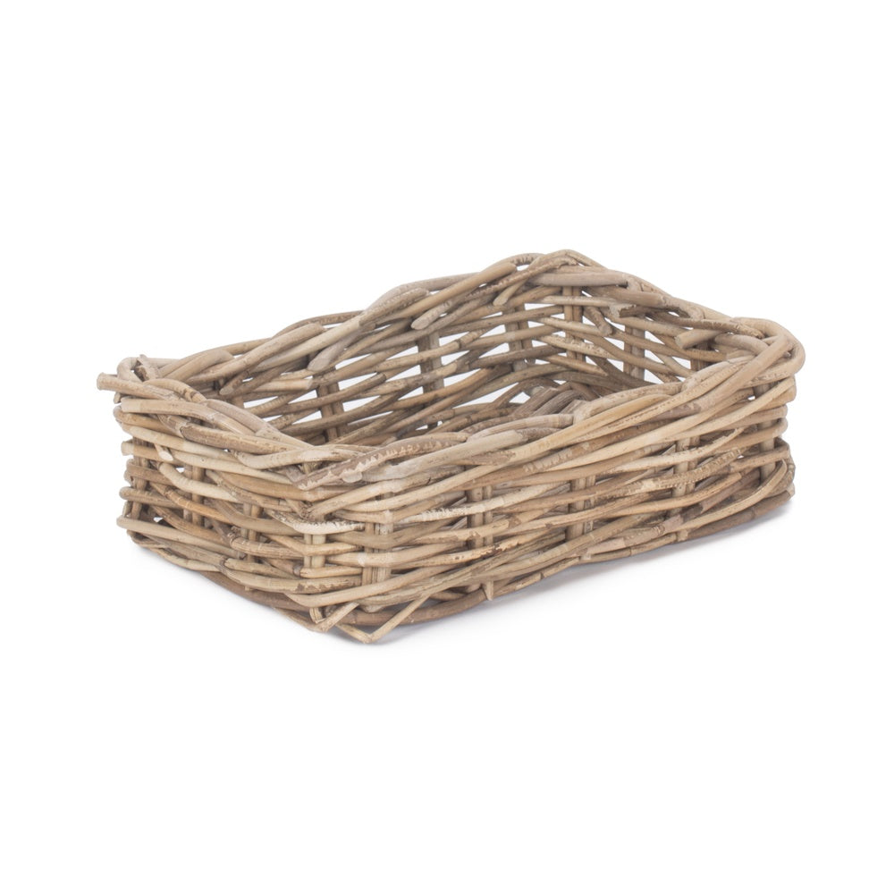 Shallow Kubu Grey Rattan Rectangular Basket | The Willow Basket