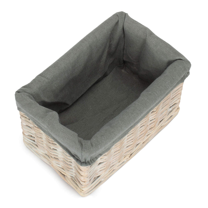 The Willow Basket White Wash Grey Lined Open Storage Basket