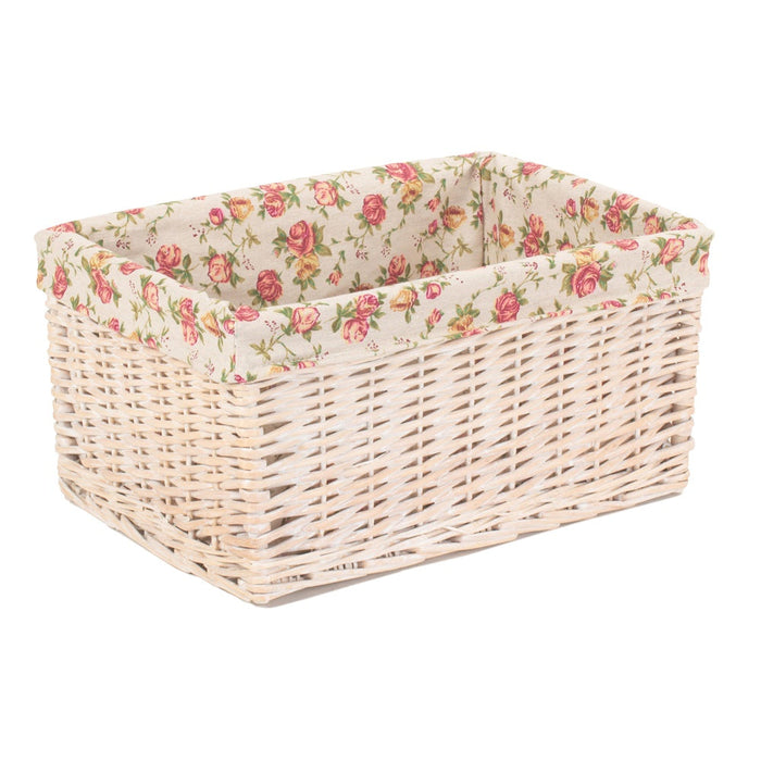 White Wash Garden Rose Lined Storage Basket