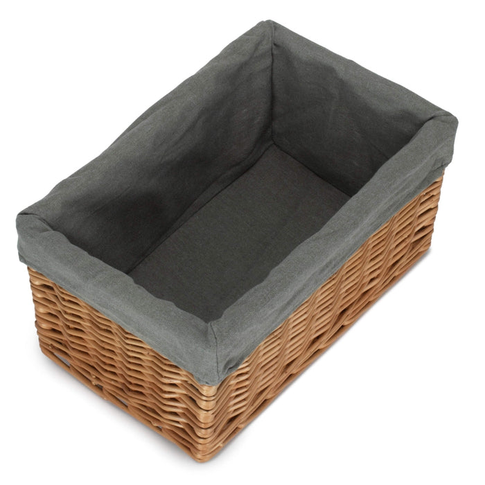 The Willow Basket Double Steamed Grey Cotton Lined Willow Storage Baskets