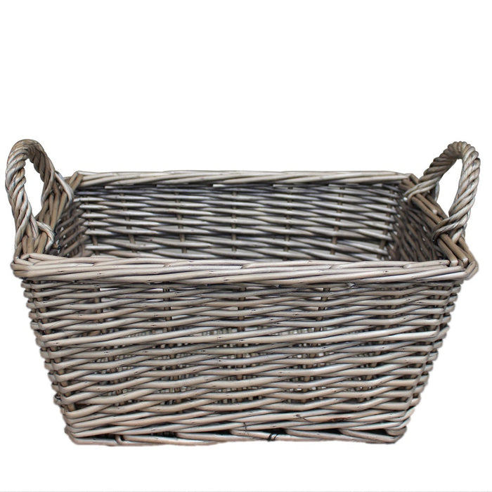 The Willow Basket Wicker Antique Wash Finish Handled Unlined Storage Basket